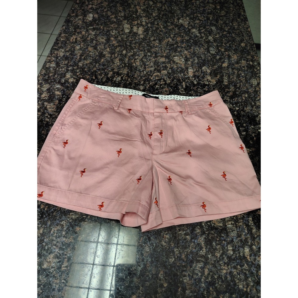 Jones New York Pink Flamingo Embroidered Chino Shorts Womens 6 NWT